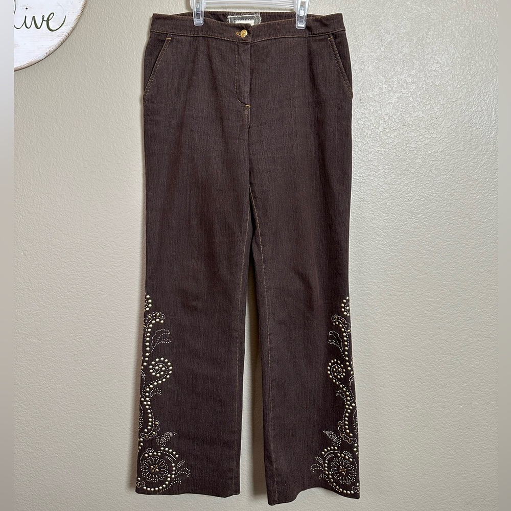 St. John Studded Brown Denim Jeans